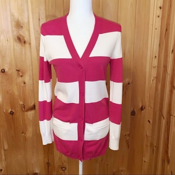 Tommy Hilfiger pink/ white striped cardigan size S - Picture 1 of 8
